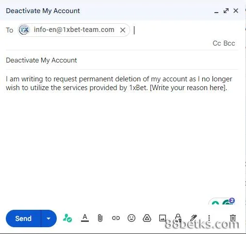 Send an email requesting account deletion
